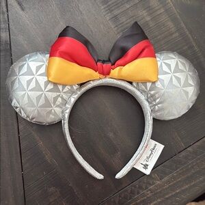Disney Parks Silver Ears with Red and Yellow Bow